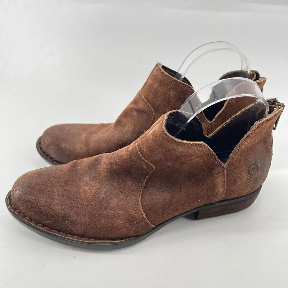 Born Womens Ankle Boots Suede Leather Back Zip Low Cut Brown Size 8.5 D89918